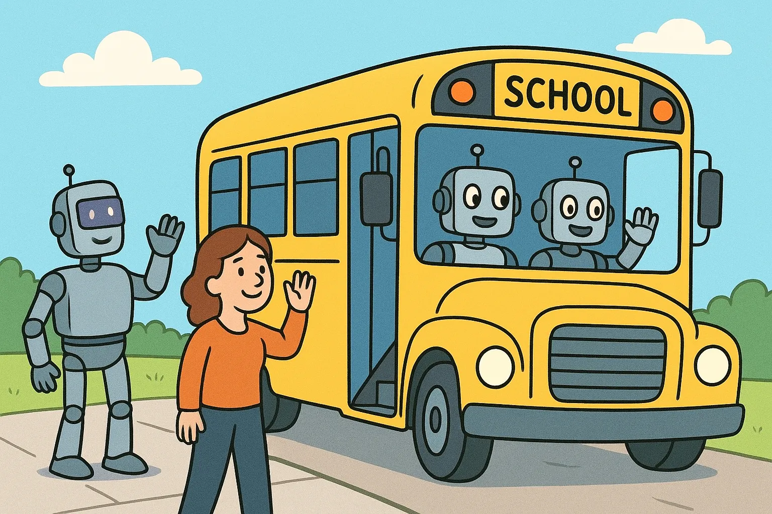 A robot in a coaching role, guiding other agents through a coordinated training session.