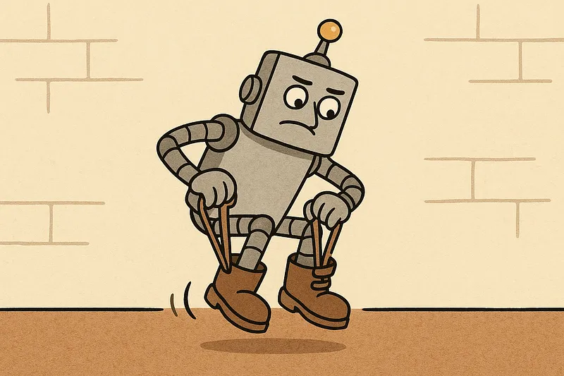A robot assembling infrastructure from salvaged parts, building something substantial from nothing.