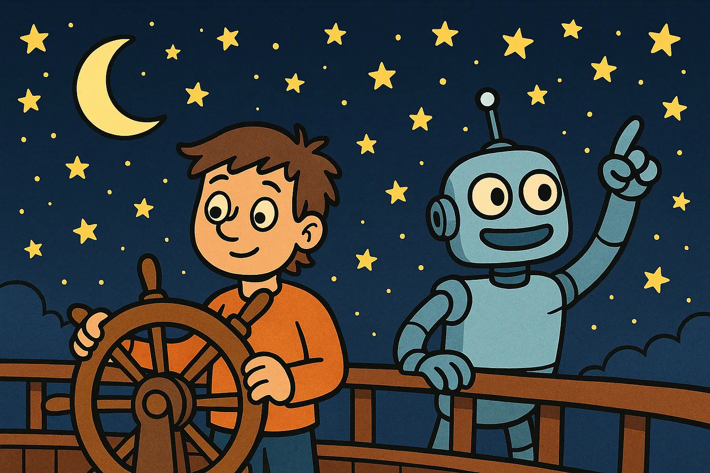 A robot navigating by starlight, using self-established patterns rather than borrowed maps.