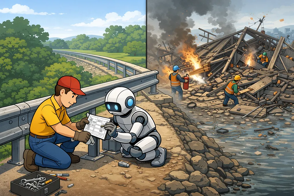 A robot installing guards before failure can occur, process investment creating cheaper future operations.