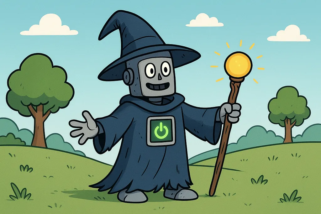 A robot wizard that can now pick itself back up and resume from where it left off.
