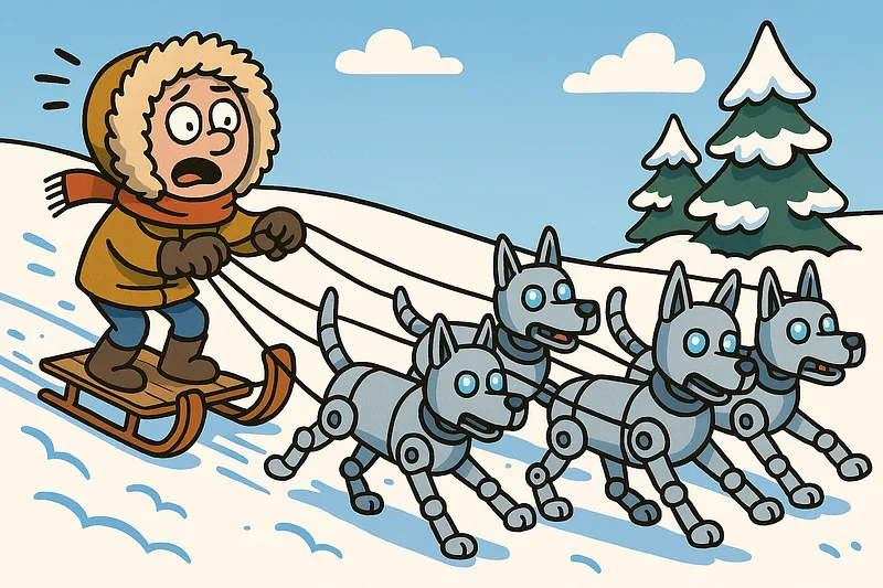 A robot mushing a dogsled team, steering an AI project through demanding terrain.