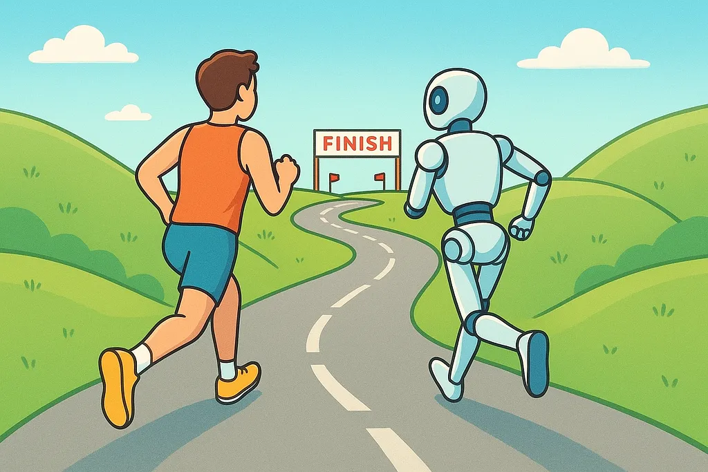 A robot following a road that curves unexpectedly, still making forward progress through each bend.