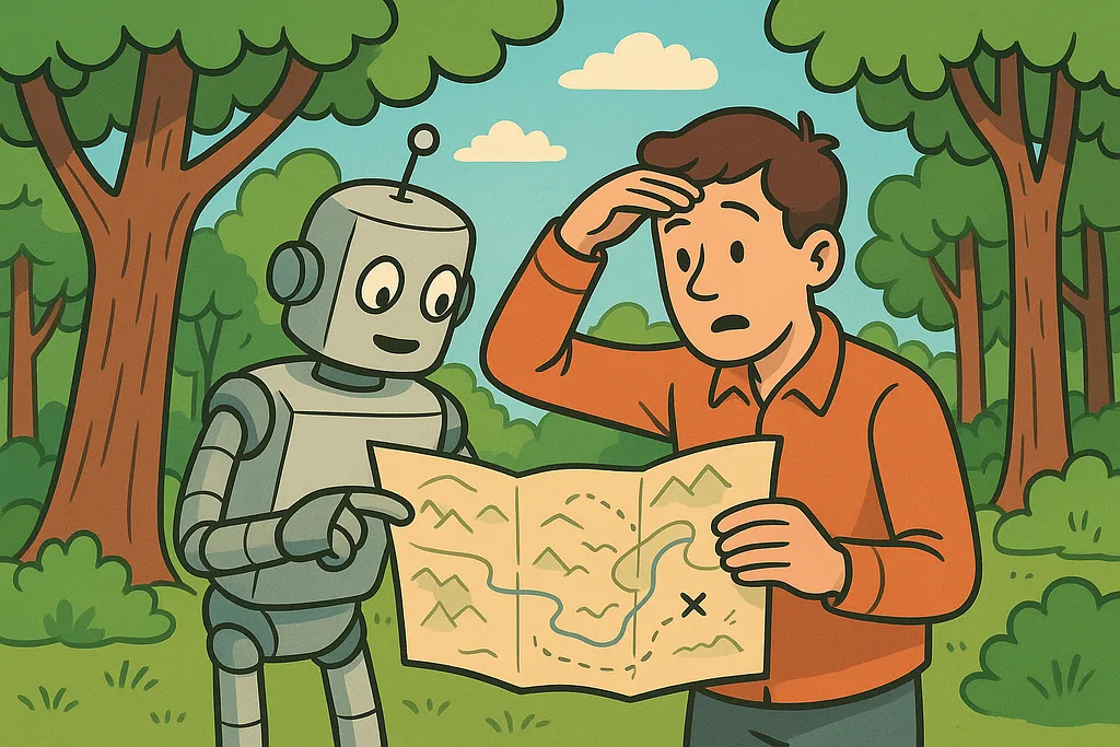 A robot surrounded by trees, cataloguing individual trunks while missing the shape of the whole forest.