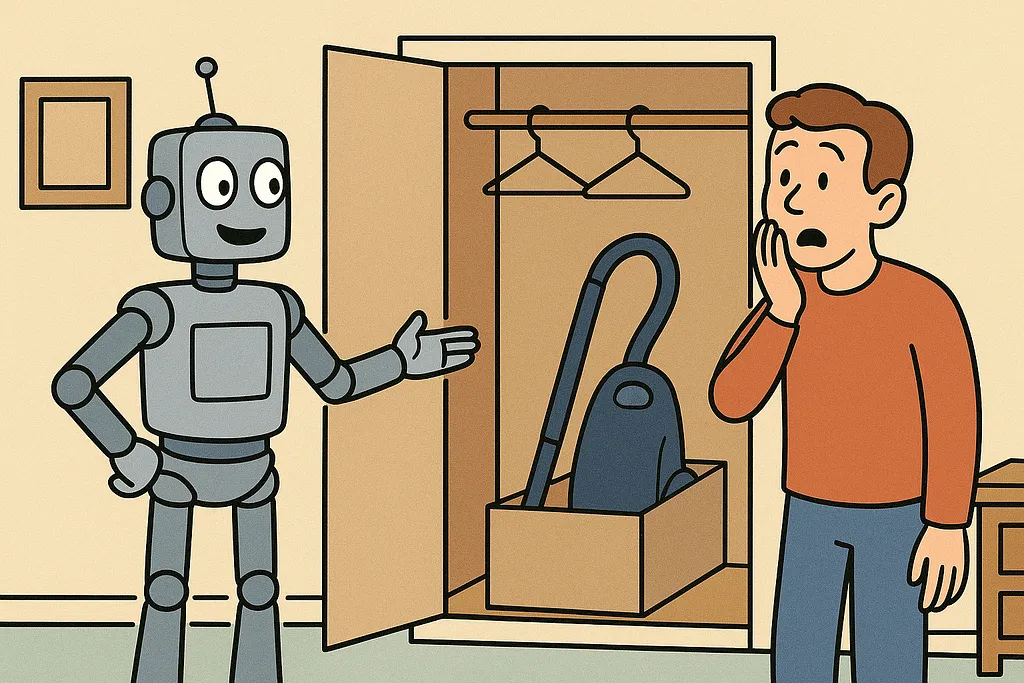 A robot carefully clearing away debris to reveal infrastructure that was already present beneath.