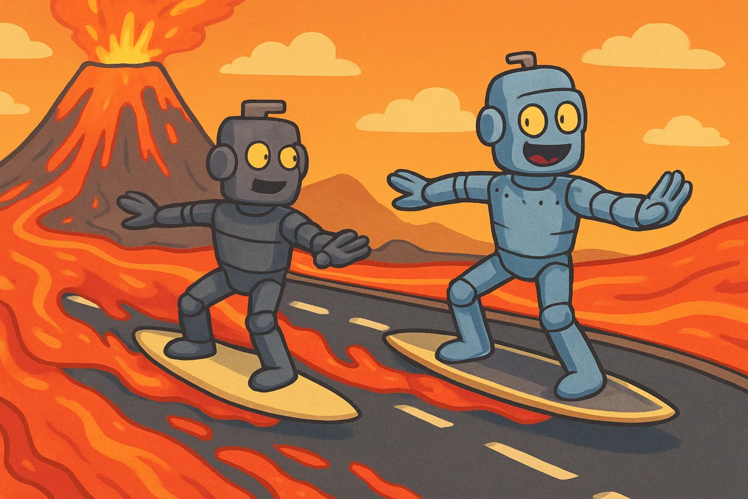 A robot outlaw tamed into a deputy's role, showing runaway workflows transformed into disciplined method.