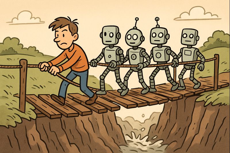 A sequence of robot poses under pressure, showing how a methodology holds together across multiple stress points.