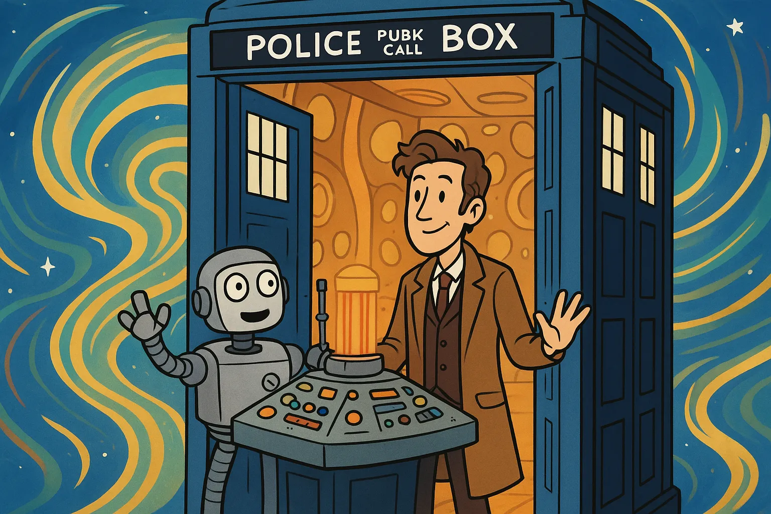 A robot glancing at a large number eighty, unconcerned by the clock, working at a sustainable measured pace.
