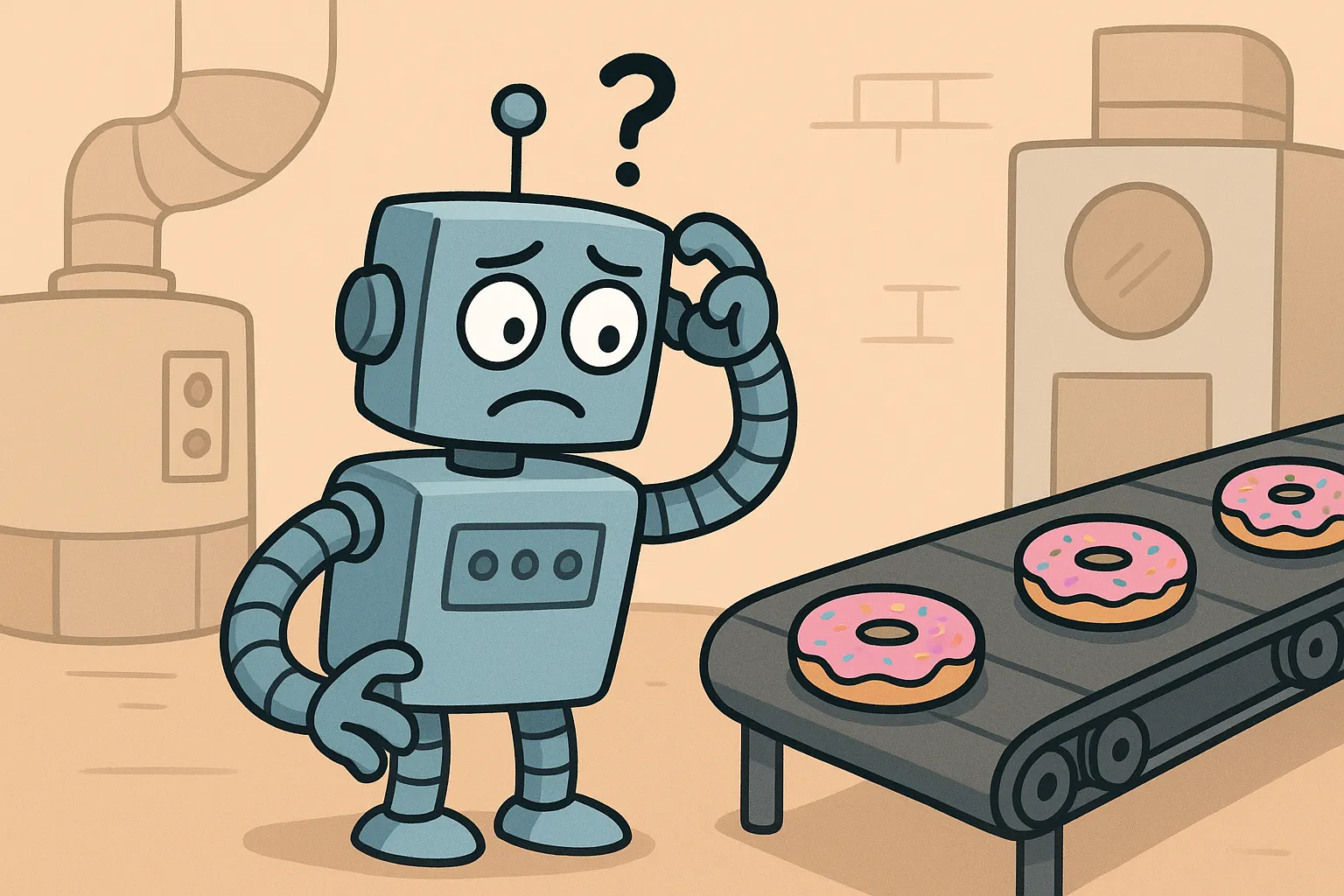 A robot surrounded by filing cabinets, sorting through accumulated success records that obscured a hidden gap.