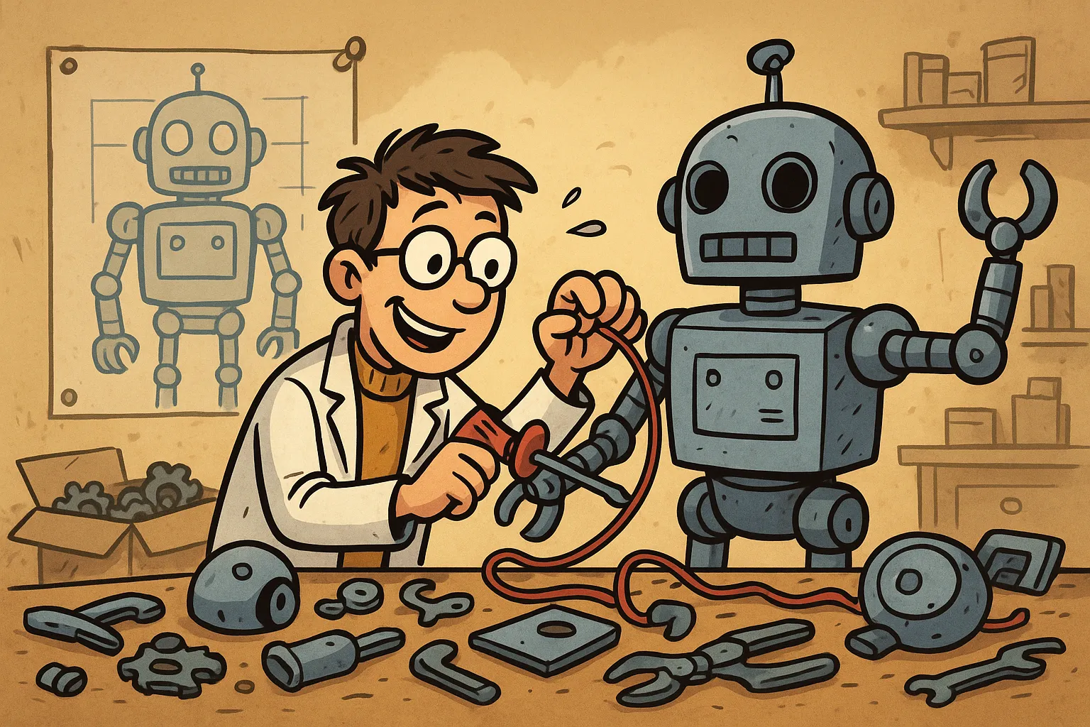 A robot wiping down a surface to reveal solid groundwork that had been there underneath all along.