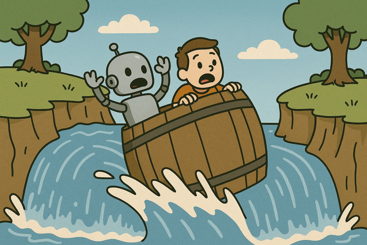 A robot weighed down by stacked overhead, illustrating how one integration failure triggers a chain of further problems.