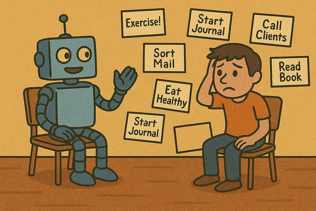 A robot reviewing a prefabricated checklist of past lapses, ready to slot better habits into place.