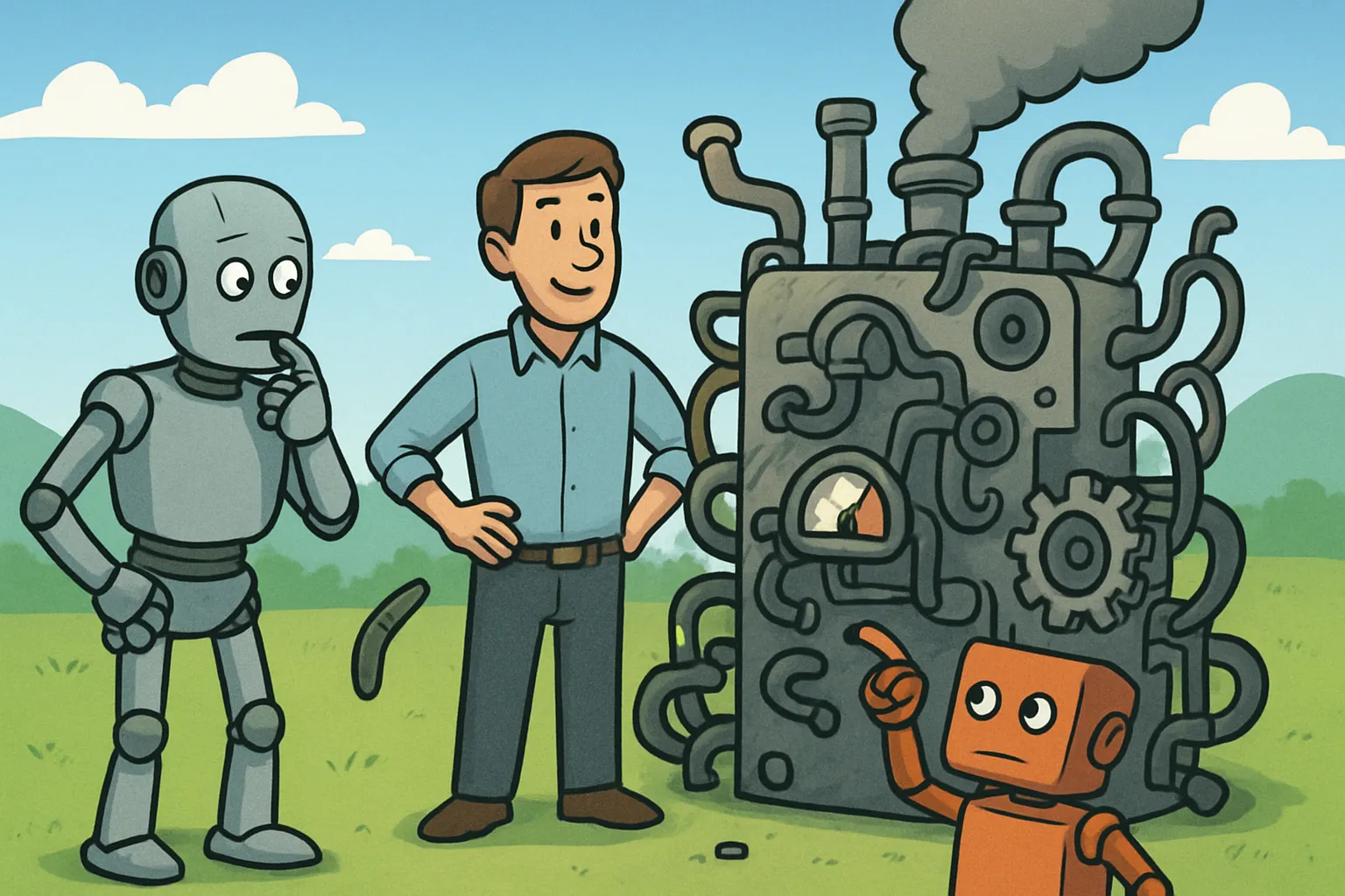 Several robots on a production floor each working a different station, disagreeing in ways that keep quality high.