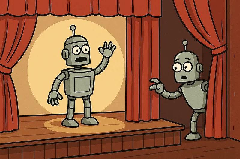 A standby robot stepping forward from the wings to take over a role mid-performance without missing a beat.