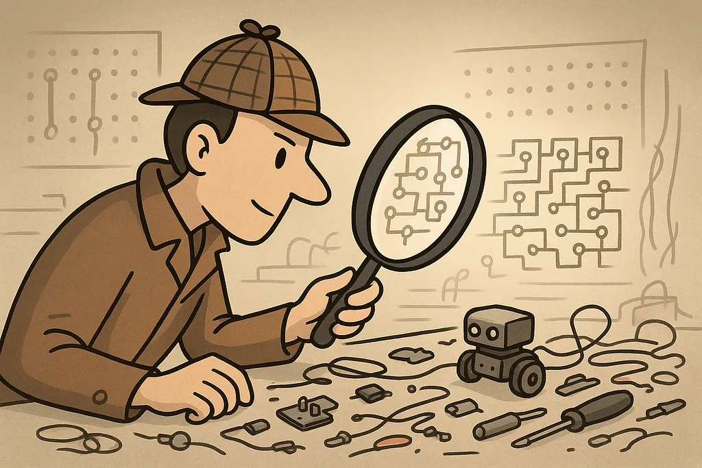 A robot examining recurring patterns with a detective's eye, noticing what others miss.