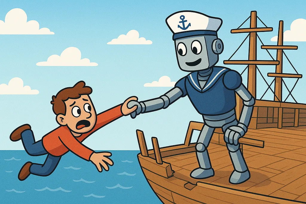 A robot holding a perfect score, representing an agent that caught incomplete work before it shipped.