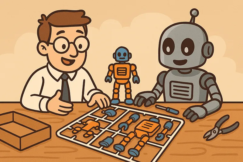 A robot assembling a kit from individual parts, moving from an open question to a functional first prototype.