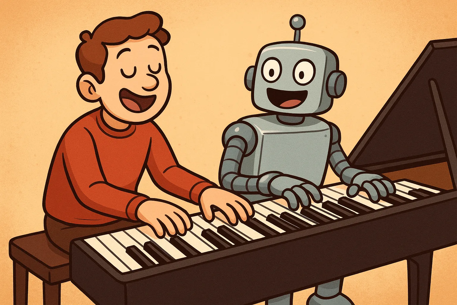 A robot mid-transformation, depicting the moment deliberate process quietly becomes an automatic, ingrained habit.