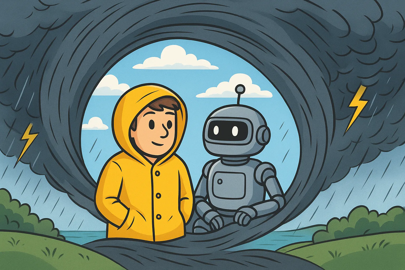 A robot swinging confidently on a trapeze, process discipline providing the grip when stakes are highest.