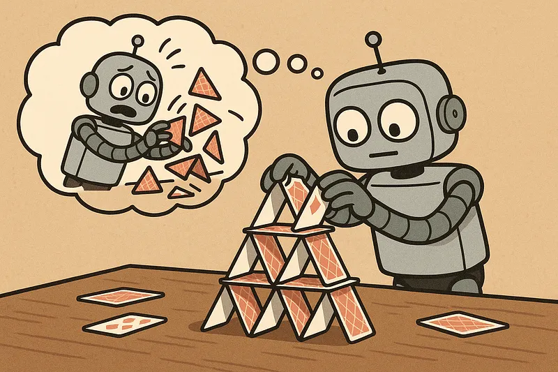 A robot arranging memory cards in careful sequence, building the continuity an AI needs to learn across sessions.