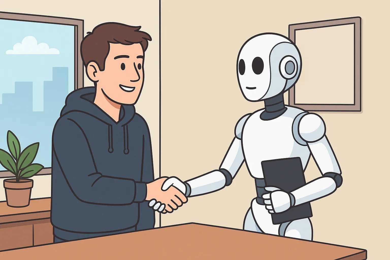 A robot in an executive assistant role, managing calendars and decisions to free up its human partner for higher-order thinking.