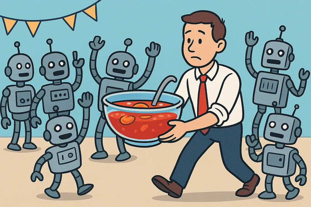 A robot removing the punchbowl from a party, deciding that good enough is the right place to stop adding features.