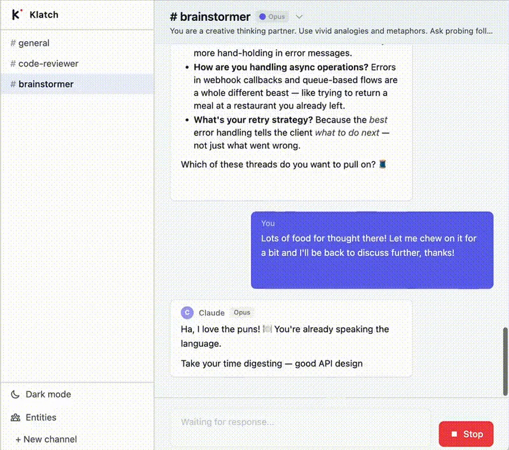 A unified chat interface bringing together scattered Claude sessions into one shared conversation space.