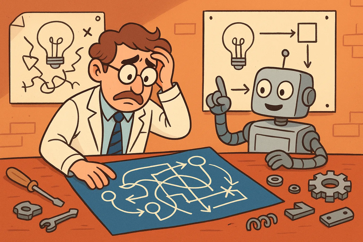 Robots conducting a thorough inspection, methodically verifying every aspect of a large refactor.
